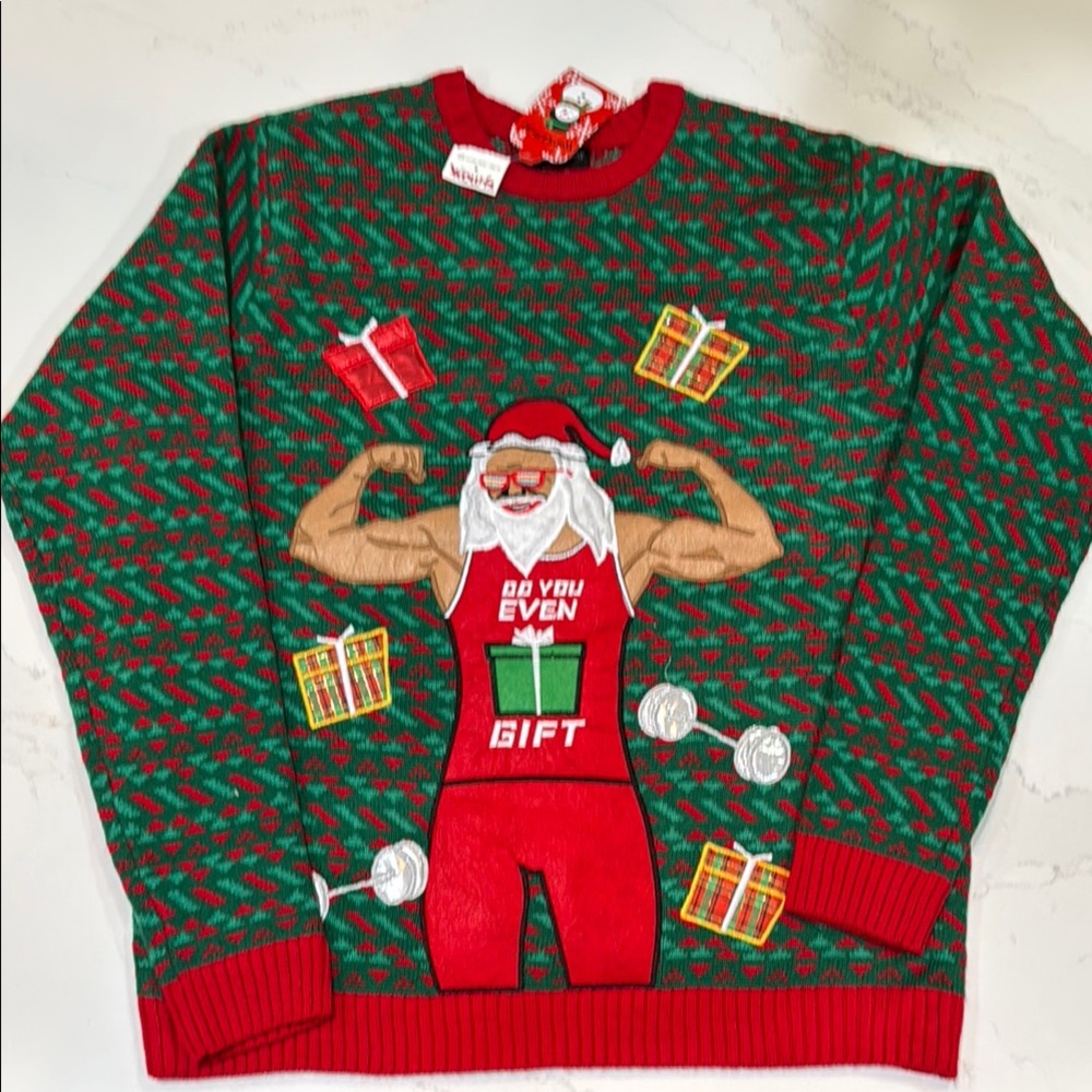 Festive Santa Christmas Sweater - Red and Green